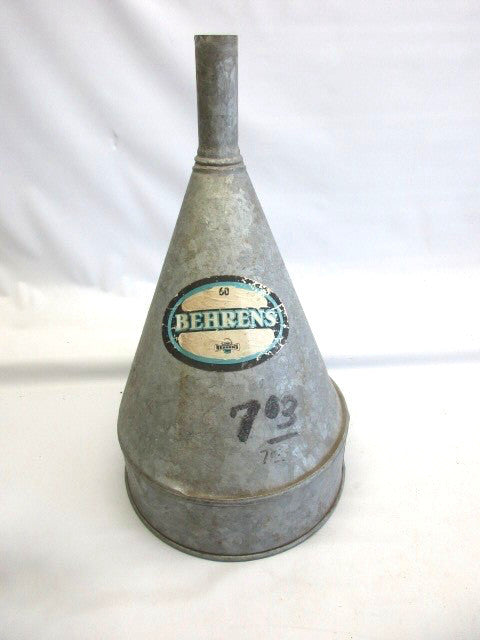 Vintage Behrens Tractor Slanted Gas Funnel Galvanized Steel 8 1/2" X 14 1/2"