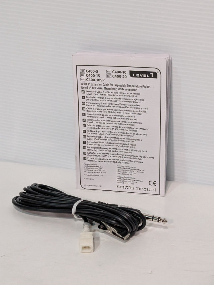 Smiths Medical C400-10 Reusable 10' Extension Cable for Disposable Temp Probe