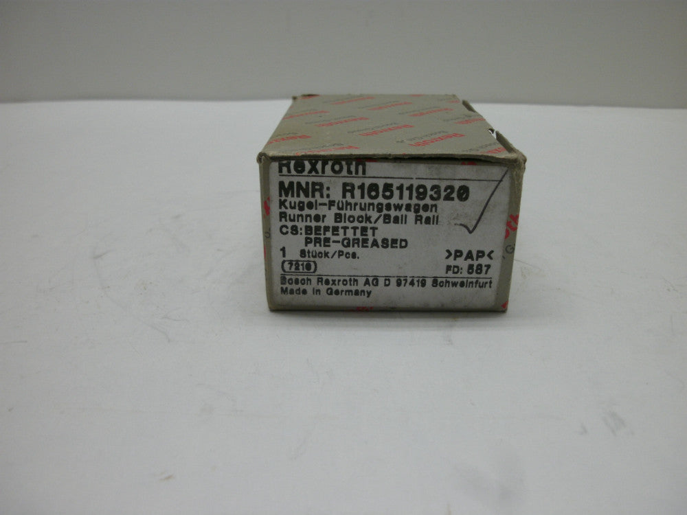 REXROTH R165119320 RUNNER BLOCK/BALL RAIL PRE-GREASED NEW IN BOX