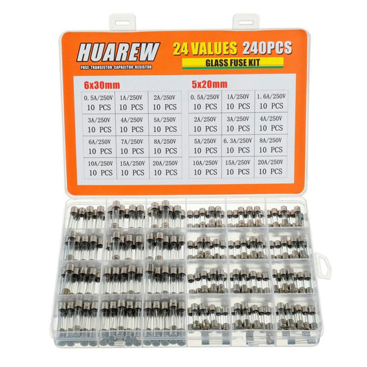 24 Values 240 Pcs Fast Blow Glass Fuses 250 V Volt 5x20 mm 0.5 1 1.6 2 3 4 5... 