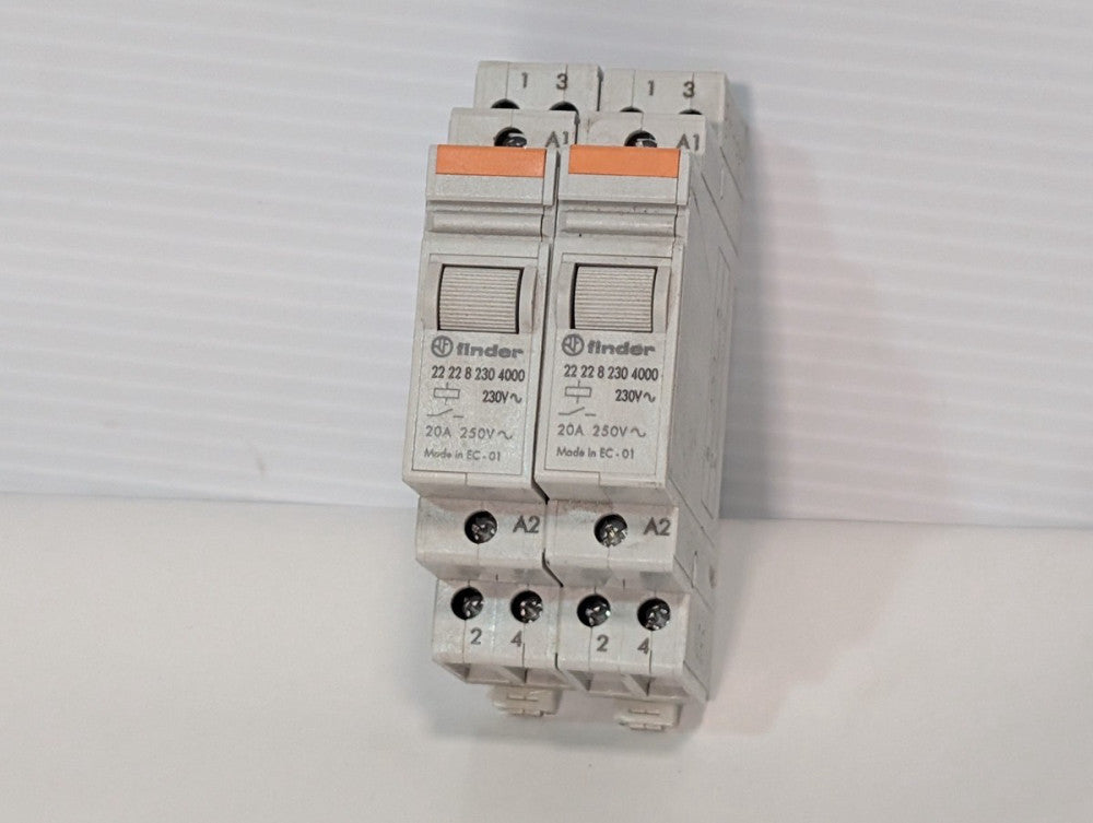 Pair of Finder 22 22 8 230 4000 DSPT-NO Modular Step Monostable Relay 20A