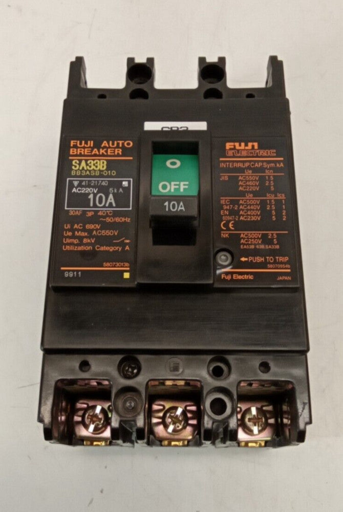 Fuji Electric SA33B BB3ASB-010 10 Amp 3 Pole Circuit Breaker