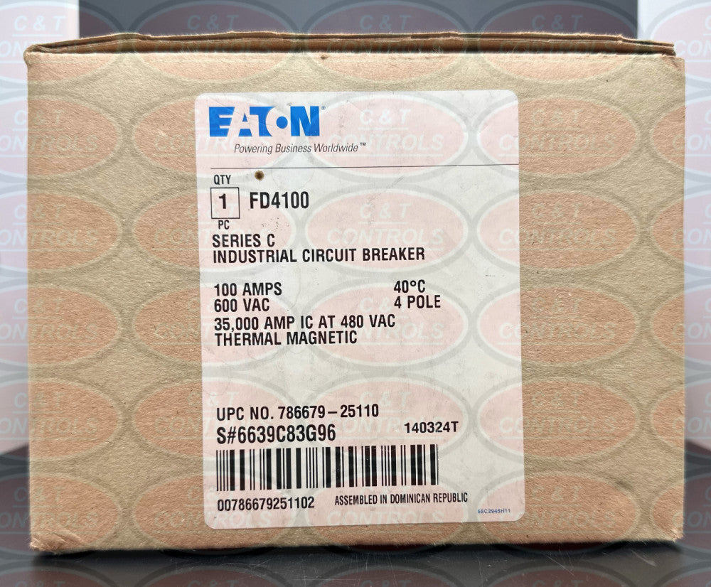 Eaton FD4100 4P 100A 600V Circuit Breaker New In Box USA Stock