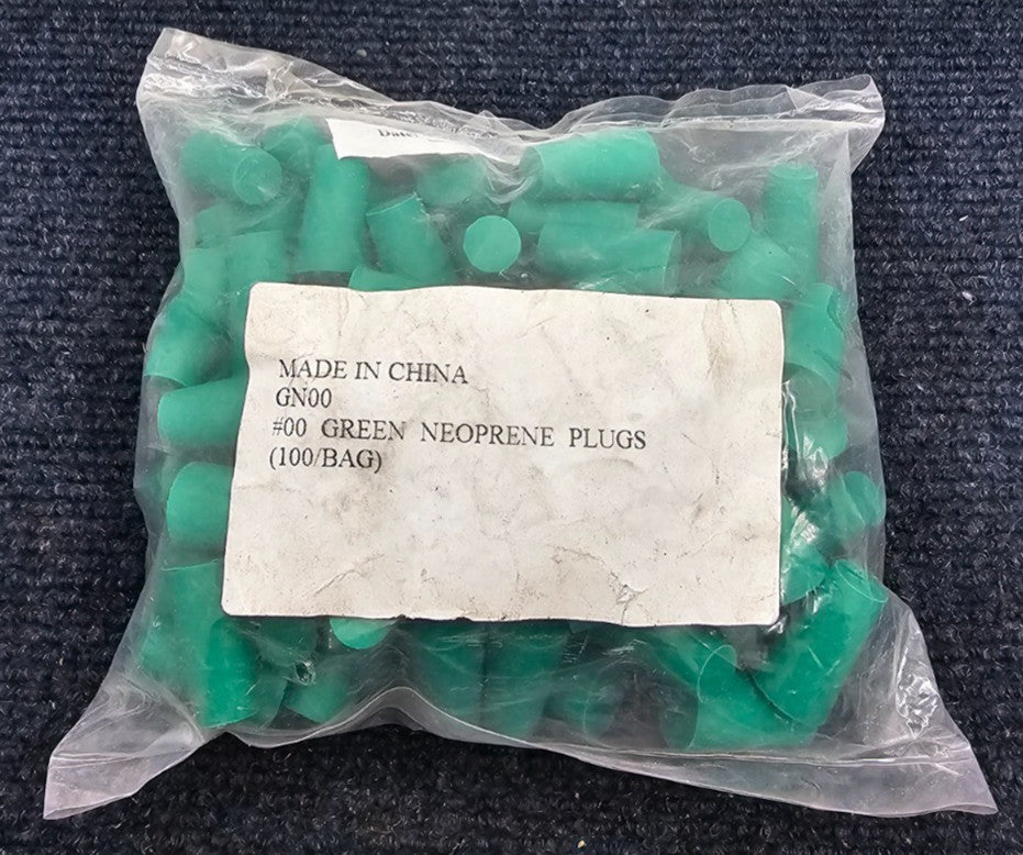 (QTY 100) GN00 #00 Green Neoprene Plug