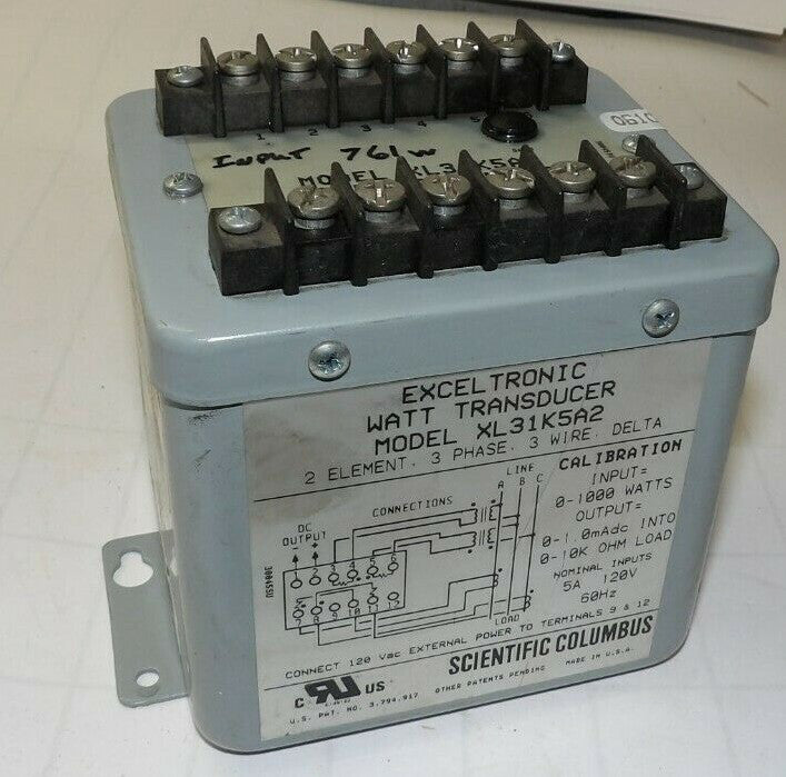 SCIENTIFIC COLUMBUS 5 AMP 120V/60Hz 3 PHASE EXCELTRONIC WATT TRANSDUCER XL31K5A2