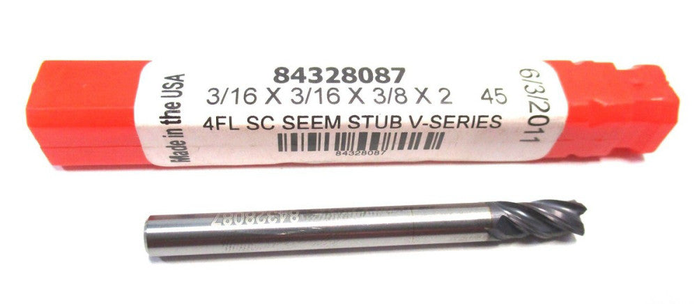 NEW (84328087) 3/16 x 3/16 x 3/8 x 2 4F CC SE RH Carbide Corner Chamfer End Mill