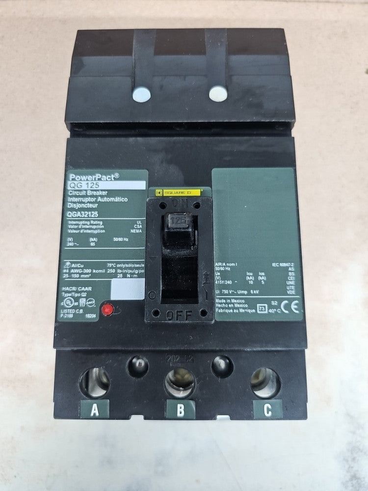 Square D QGA32125 I-Line Circuit Breaker 125A 240V 3P QG 125 PowerPact NTO