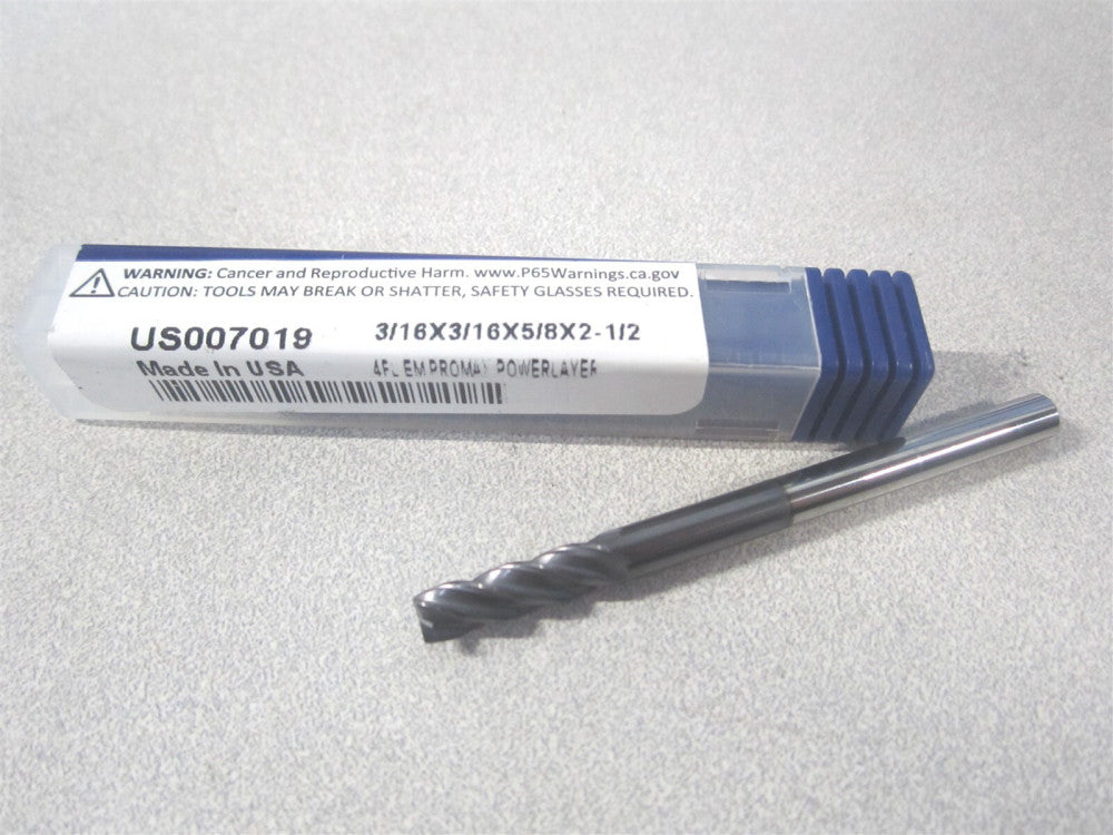 Promax (US007019) 3/16 x 5/8" x 3/16" x 2-1/2" Solid Carbide 4Fl Square End Mill