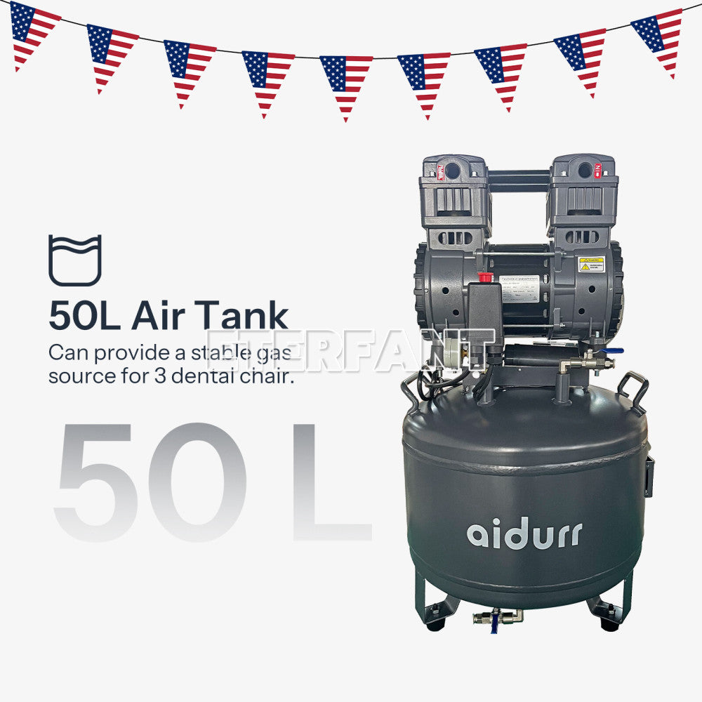 Dental Silent Oil-Free Dental Air Compressor Portable Medical Pump DC103 50L