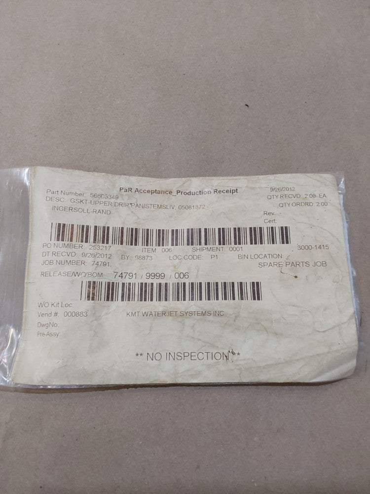 INGERSOLL-RAND 56605349, GASKET-UPPER DRIP PAN/STEMSLIV 05081872