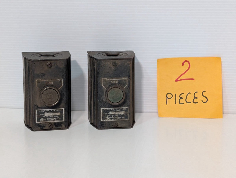 (2) ALLEN BRADLEY AB 800H-1HB Heavy Duty Start Button Box Control Station