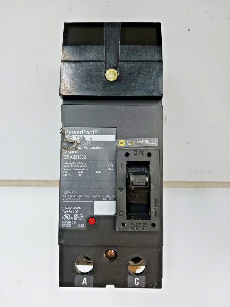 Square D PowerPact 150 Amp I-Line Circuit Breaker 2 Pole 240 VAC 10kA QBA221502