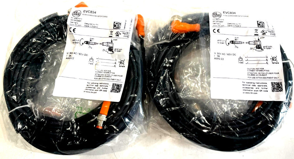 NEW IFM EFECTOR VDOAH030MSS0008H03STGF030MSS EVC834 CONNECTION CABLE LOT OF 4