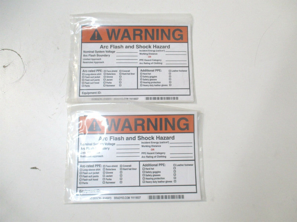 Brady (145973) 5" x 7" Arc Flash and Shock Hazard Warning Label 5ct. - Lot of 2 