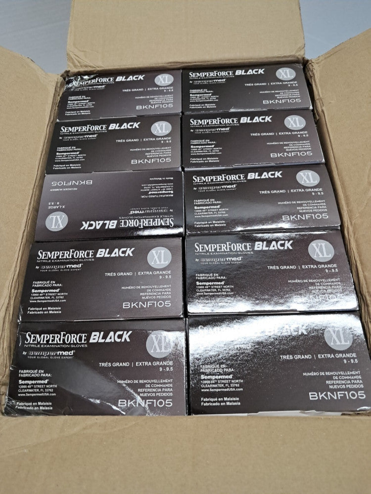 10 Boxes SemperForce BKNF105 Black Nitrile Exam Gloves Size X-Large