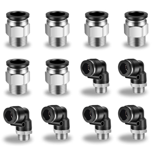 12 Pcs Push to Connect Fittings 1/2 Inch Tube OD x 3/8 Inch NPT Thread Pneuma...