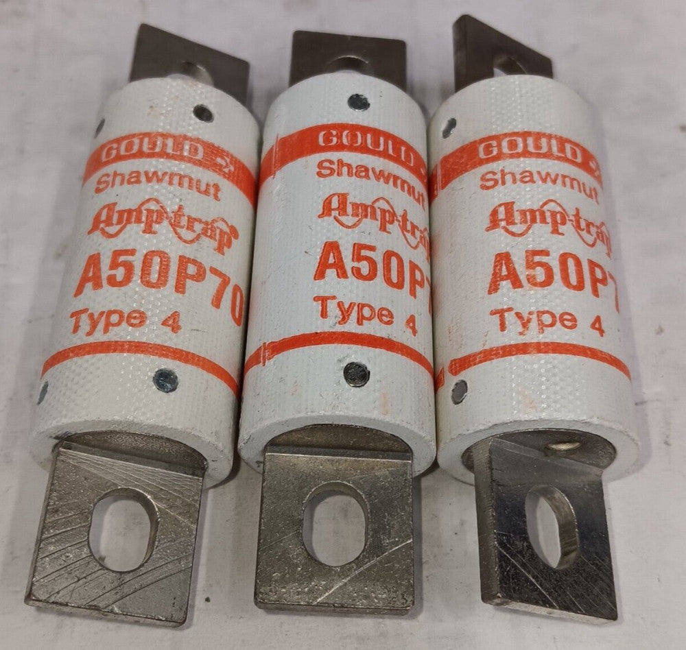 LOT OF 3) NEW GOULD SHAWMUT A50P70 TYPE 4 FUSE 70 AMP 500 VAC