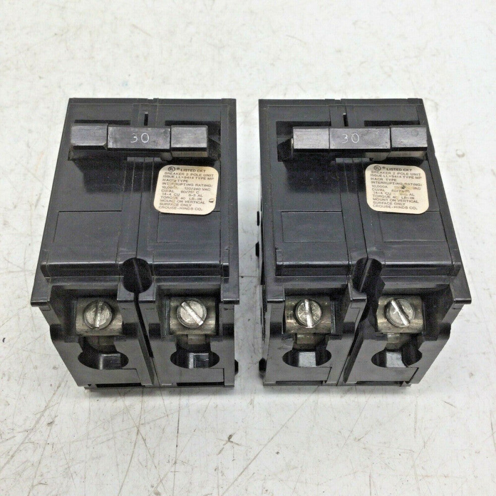 CROUSE HINDS Type MP HACR 2 Pole 30 Amp Circuit Breaker (LOT of 2)