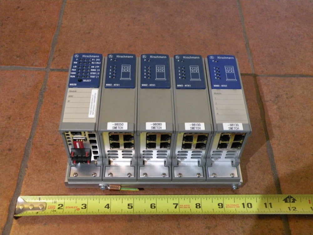 Hirschmann 5 Slot Backplane w (4) MM2-4TX1 MICE & (1) MS20-1600SAEHH06 Modules