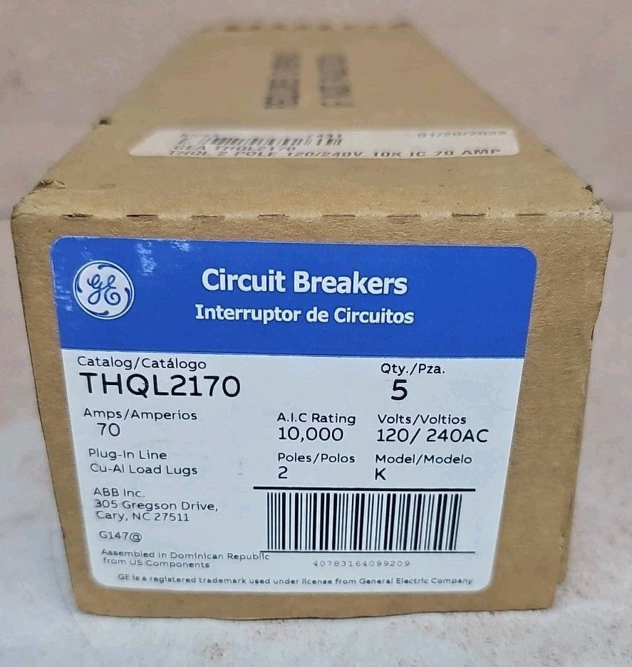 GE THQL2170 2 Pole 70Amp 120/240VAC Plug In Molded Case Breaker NNT