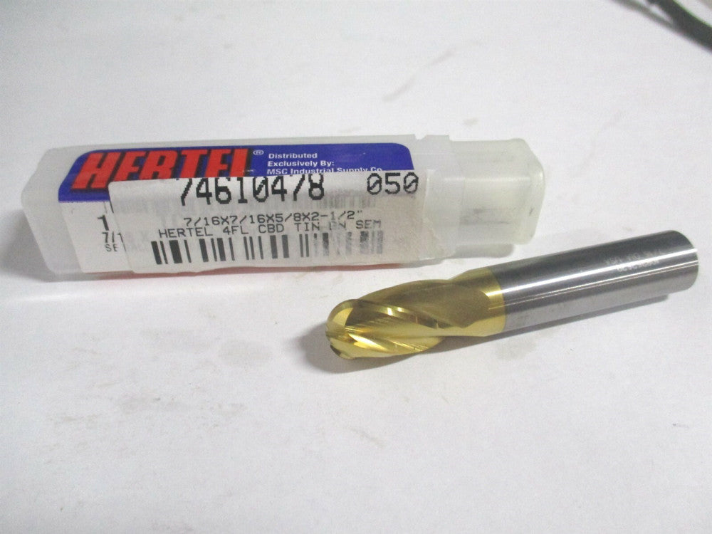 (E699924531) 7/16 x 5/8 x 7/16" x 2-1/2" OAL Solid Carbide 4 Flute Ball End Mill