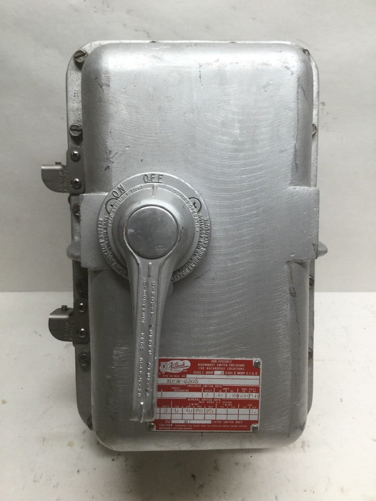 KILLARK XDSW-0303 Disconnect Switch Enclosure for Hazardous Location 3 Pole 30A