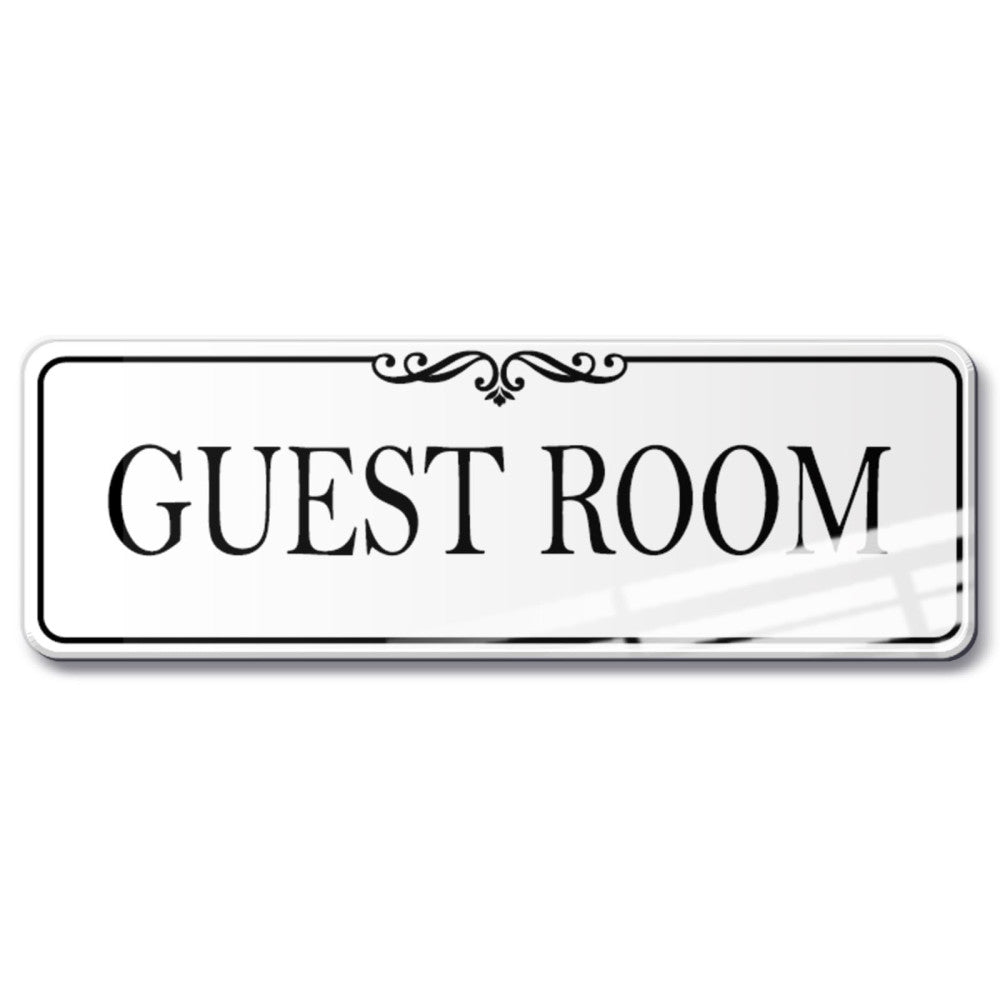 9x3 Inch Elegant White "Guest Room" Sign Acrylic Self-stick Door Wall Signage