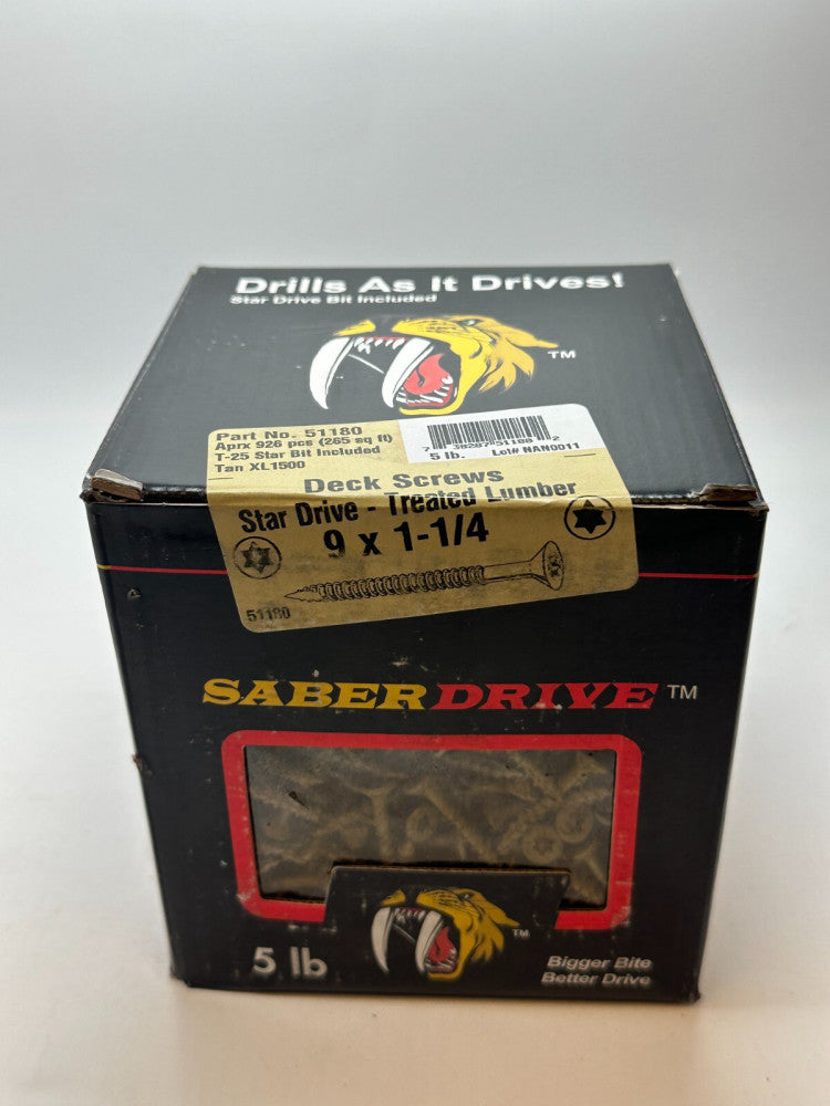 Saber Drive 51180 Deck Screws 9 x 1 1/4" Star Drive Treated Lumber Approx 926pcs