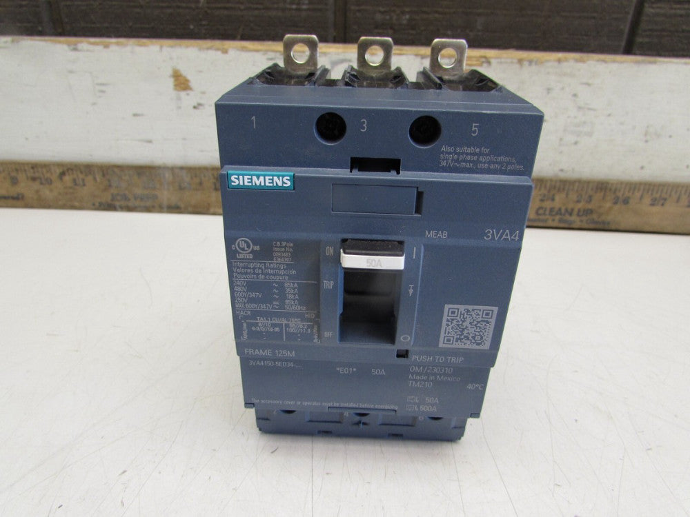 SIEMENS 3VA4150-5ED34-0AA0 , CIRCUIT BREAKER, 3P/50A/ 480V, TAKEOUT! MAKE OFFER!