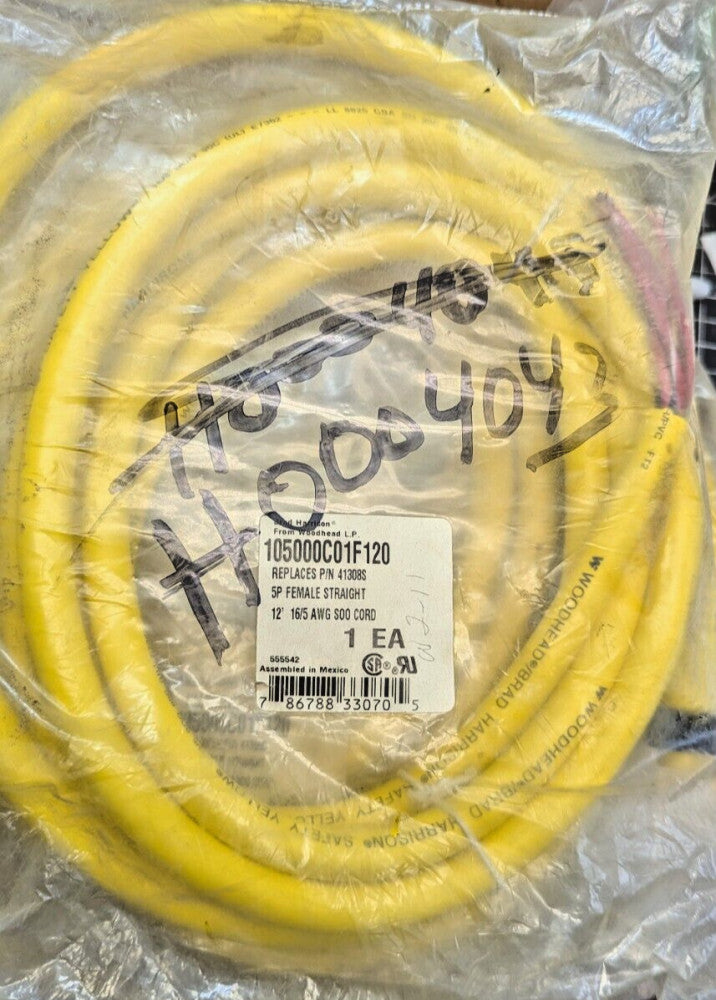 12 Foot 16/5 AWG SOO Female Cord-Set 105000C01F120 1300061314 [A6B5]