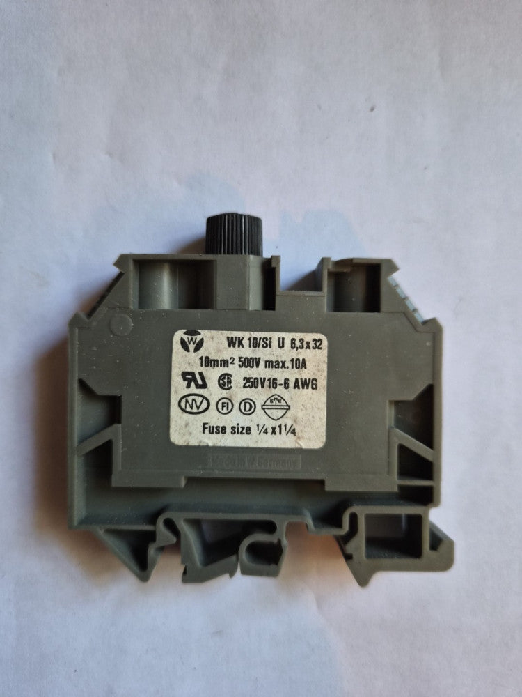 WIELAND WK 10/SI U 6,3 x20 TERMINAL BLOCK, 500V Max, 10A, 250 16-6AWG, USED.