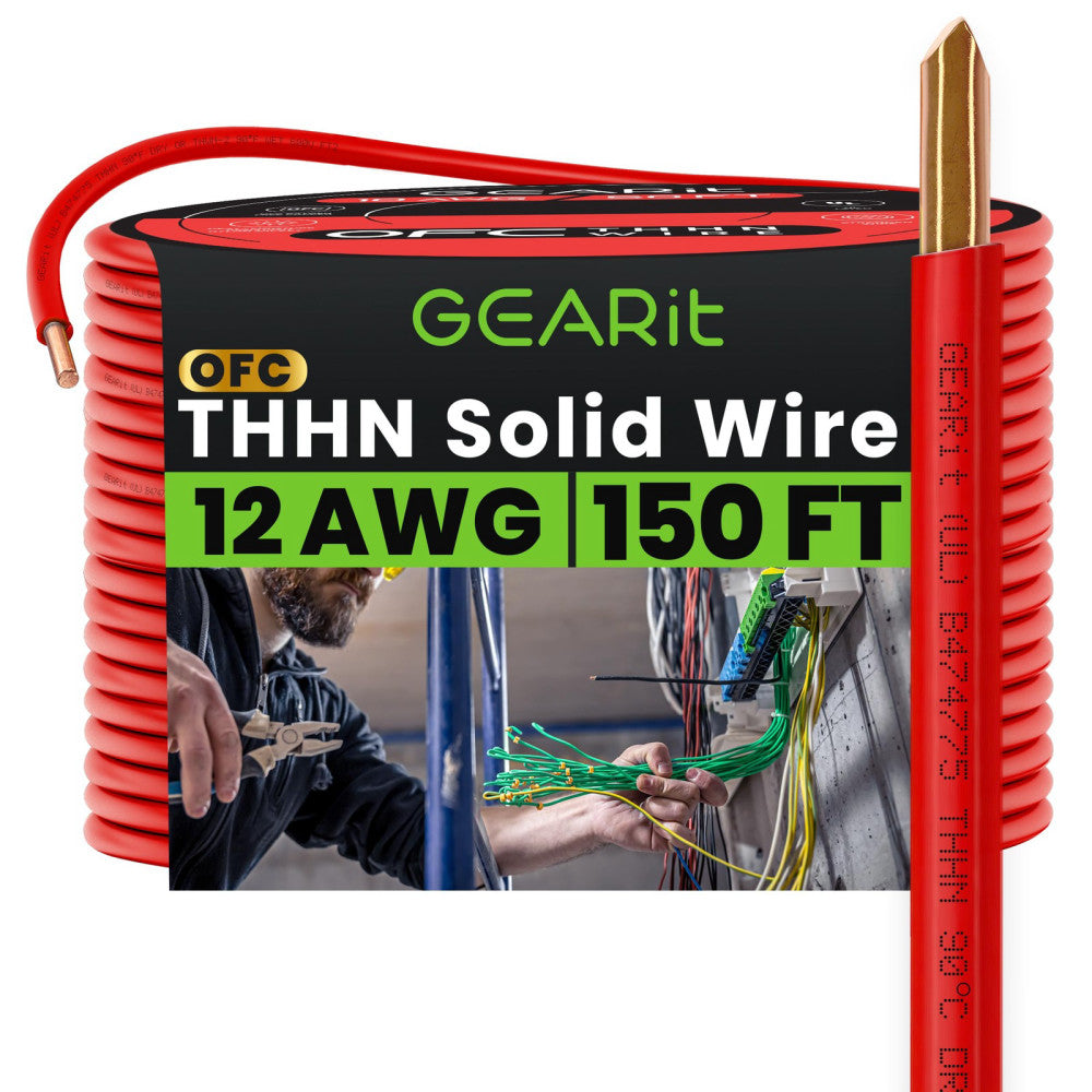 Solid THHN Wire (12 Gauge, 150 Feet) 100% OFC Electrical Building Wire, Rated...