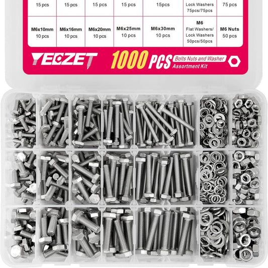 1000pcs M5 M6 Bolts and Nuts Washers Assortment Kit, 304 Stainless Steel Metr...