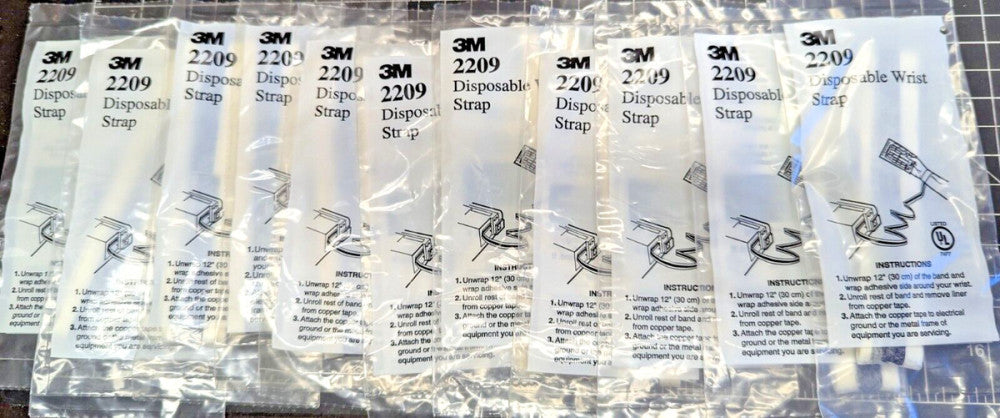 (11) 3M 2209 Disposable Grounding Wrist Straps, 4 Ft. Length, One-Time Use [OF51