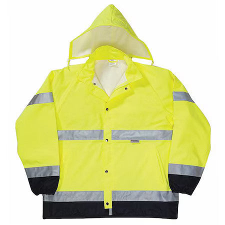 Occunomix Lux-Tjr-Yxl Rain Jacket With Zip Rollaway Hood, Polyester, Class 3 R,