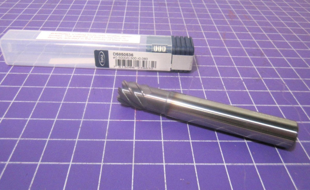 FRAISA 1/2 Dia. x 1/2 LOC 6F Corner Radius End Mill 0.0600" Radius Solid Carbide