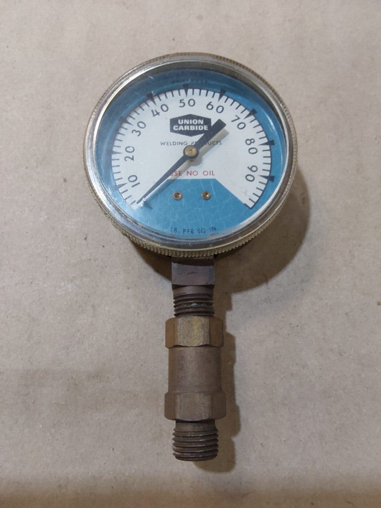 Vintage UNION CARBIDE Pressure gauge Bottom Mount W/ CV 1/2" Adaptor