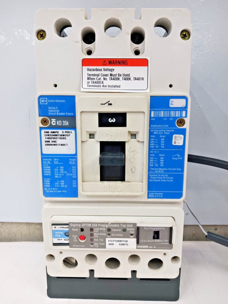 CUTLER HAMMER 400 AMP CIRCUIT BREAKER 3 POLE 600 VAC CHKD3400T56WZGP W/LSIG TRIP