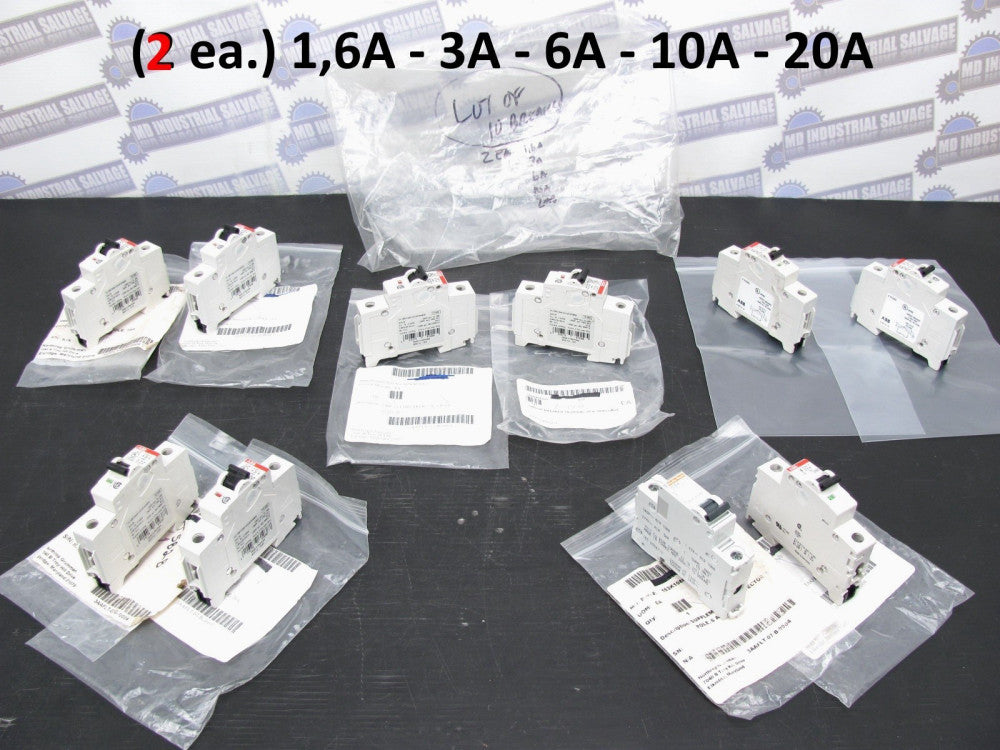 (10 Pc) ABB - S201U-K - ASSORT (2ea) 1,6A 3A 6A 10A 20A - 1P Circuit Breaker NEW