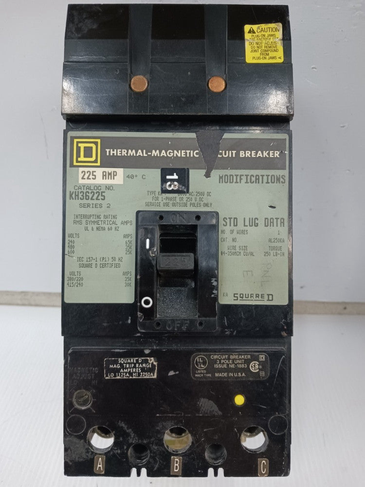 Square D 225 Amp I-Line Thermal-Magnetic Circuit Breaker 3P 600V KH36225 (Flaw)