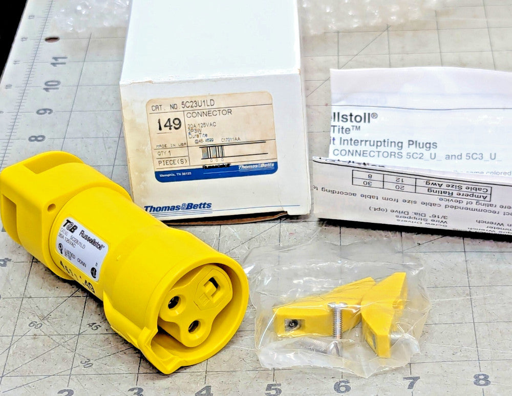 Female Connector, 125V, 20A, 2 Pole 3 Wire, 0.625” Bushing T&B 5C23U1LD [A8S2]