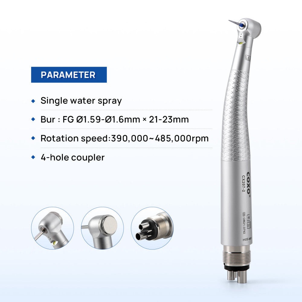 COXO CX207-2 Dental Mini Head High-Speed Air Turbine LED Handpiece 4 H Coupler