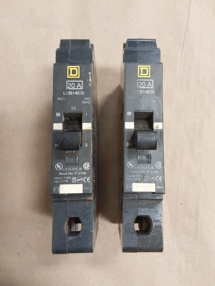 Square D EDB14020 Circuit Breaker 20A Amp 277V  QTY 2