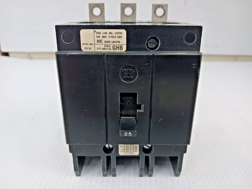 WESTINGHOUSE 25 AMP BOLT-ON CIRCUIT BREAKER 3 POLE 480Y/277 VAC GHB3025