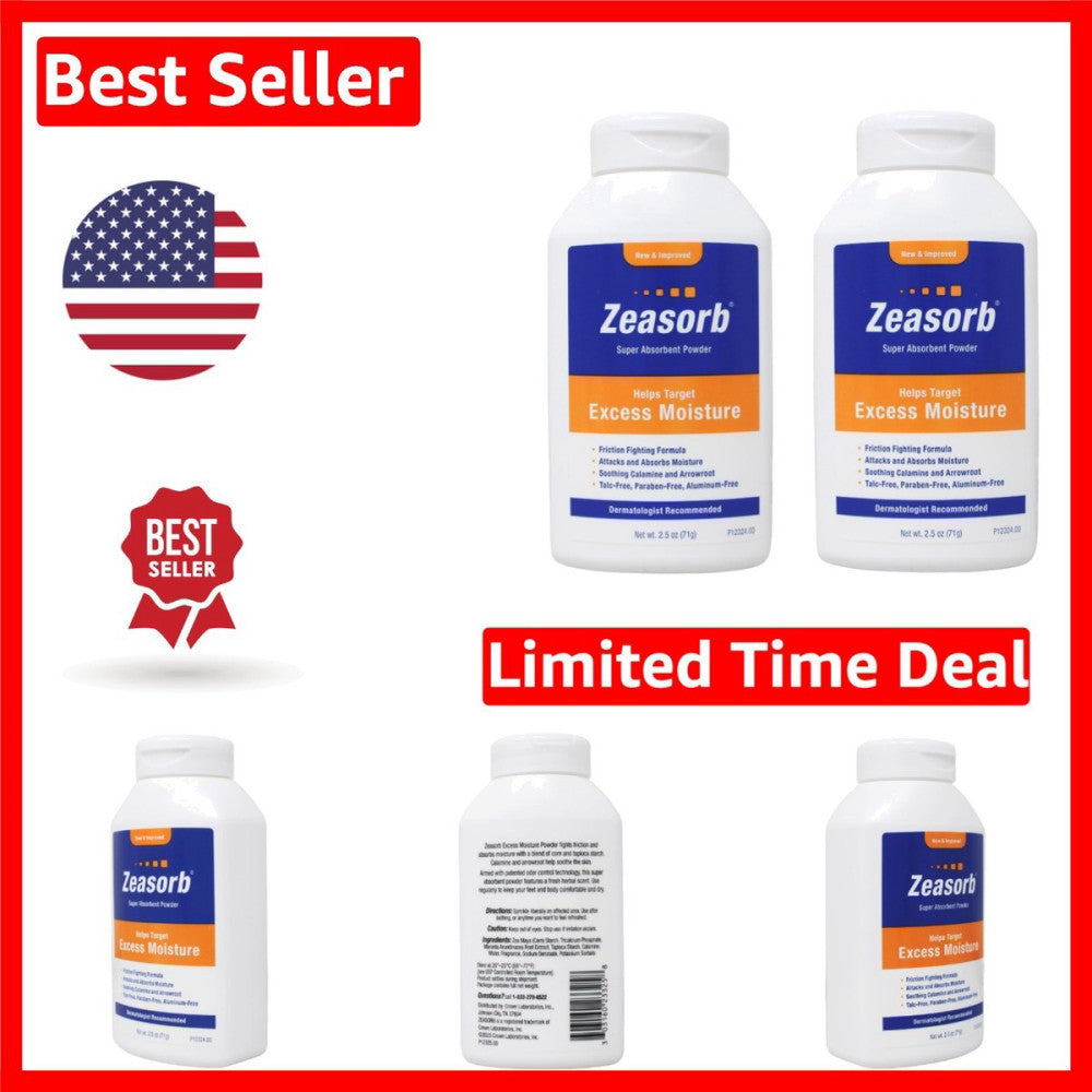 Athlete's Foot & Jock Itch Prevention - 2.5oz Excess Moisture Powder Pack of 2