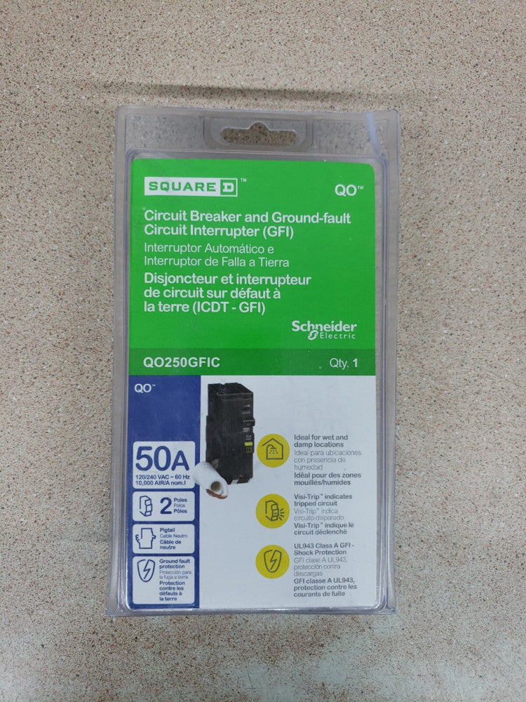 NEW Square D QO250GFIC 50A GFIC Circuit Breaker. Free Shipping!