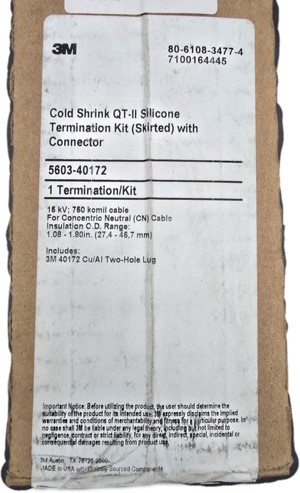 3M Cold Shrink QT-II 5603-40172 Termination Kit (skirted) with connector