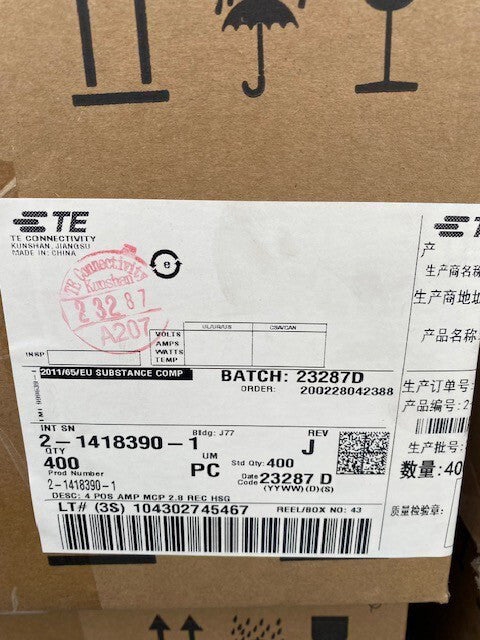 (CASE OF 400) TE 2-1418390-1 Connector Receptacle, 4-Position, 6MM, Black