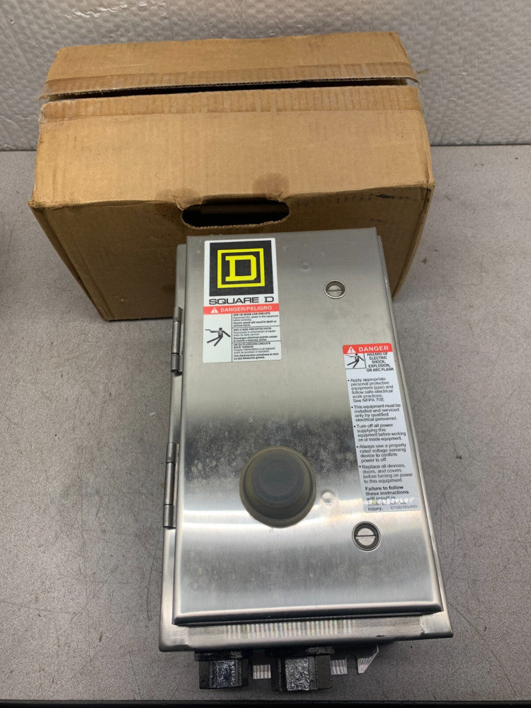 SQUARE D SIZE1 STARTER 8536SCO3S 110/120V. IN STAINLESS ENCLOSURE 8536SCW13V02S