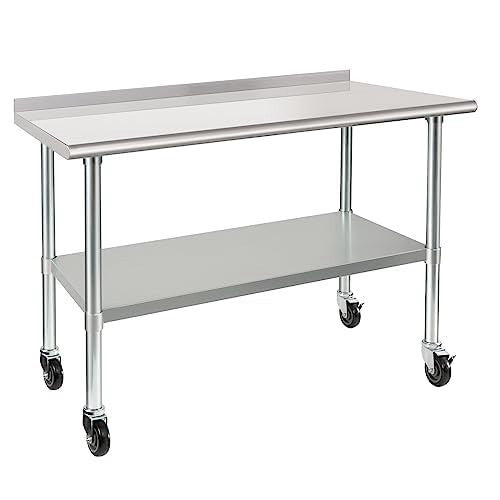 HARDURA Stainless Steel Table 24 x 48 Inches with Wheels Casters NSF Heavy Du...